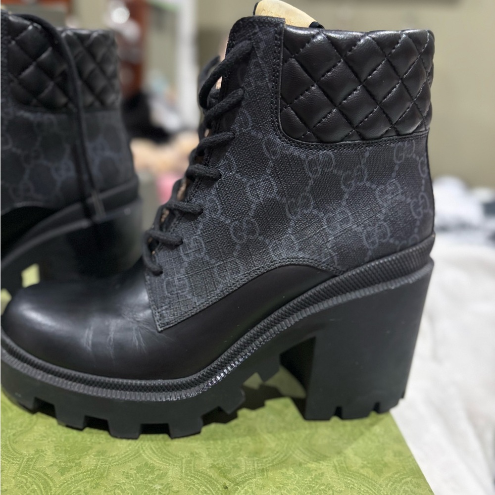 Gucci ankle combat boots monogram